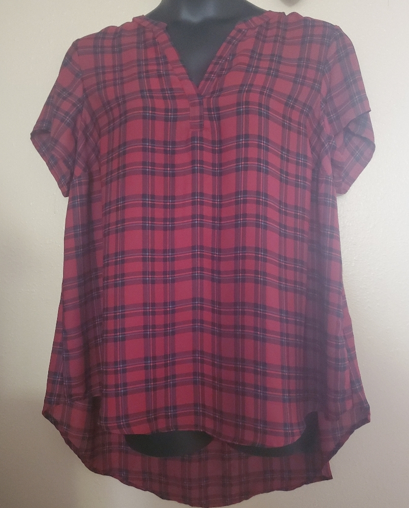Dark red plaid pullover blouse